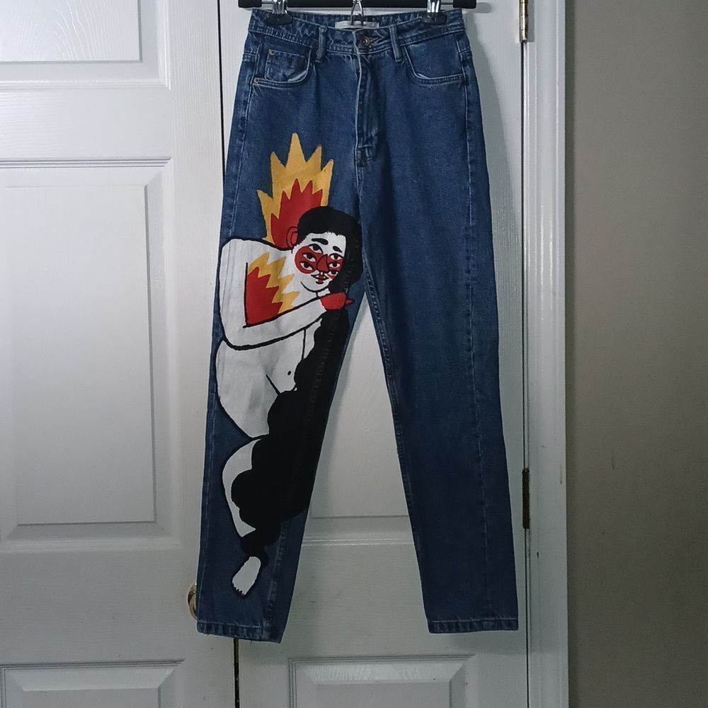 Zara Trafaluc Denimwear painted jeans Sz 00 NWOT